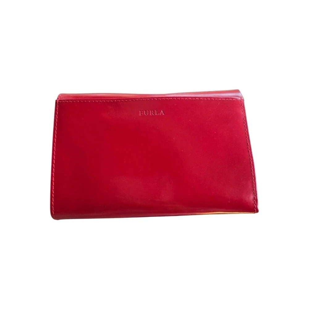 furla red leather continental wallet clutch made in italy snap closure
